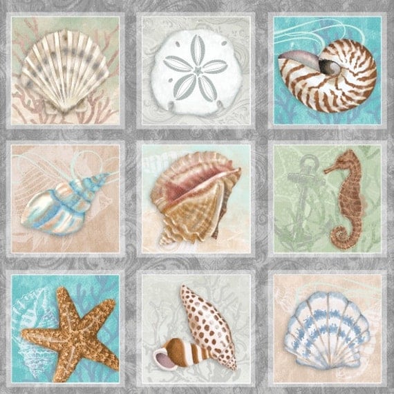 Sea Shell Fabric Beach Fabric Sea Motif Seaside Dreams by