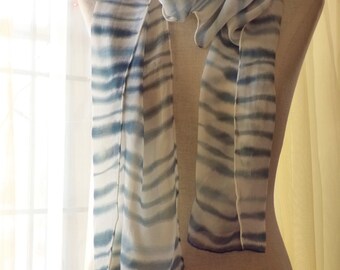 Silk Chiffon Scarf Hand Painted Silk Scarf Striped Silk Scarf