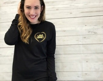 SALE! Long Sleeve Big Little Sorority Shirts in Black and Gold Metallic Greek Floral Design