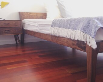 Platform Bed Frame - Solid Walnut - Danish Mid Century Modern - Twin Full Queen King - Organic Bedroom Furniture - Solid Headboard