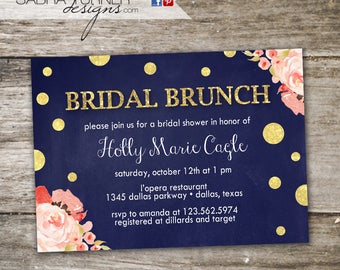 Navy and Gold Bridal Brunch Invitation • Navy and Gold Bridal Shower Invitation • Floral Bridal Brunch • Navy and Gold Wedding Shower