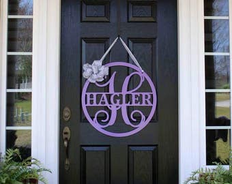 HAGLER: Front Door Hanger, Front Door Wreath, Front Door Decor, Metal Sign, Monogram Door Sign, Metal Letter, Family Name, Last Name Sign