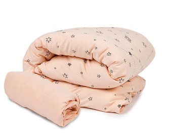 Baby girl stars 2pc bedding set, Baby crib bedding set, Nursery bedding set girl, Pink nursery / Peach nursery bedding, Sheet & Duvet cover