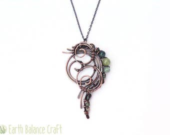 Fern Frond Pendant, Moss Agate Jewelry, Pagan Gifts, Elven Necklace, Forest Jewellery, Folk Lore, Jade Pendant, Wiccan Jewellery, Elvish