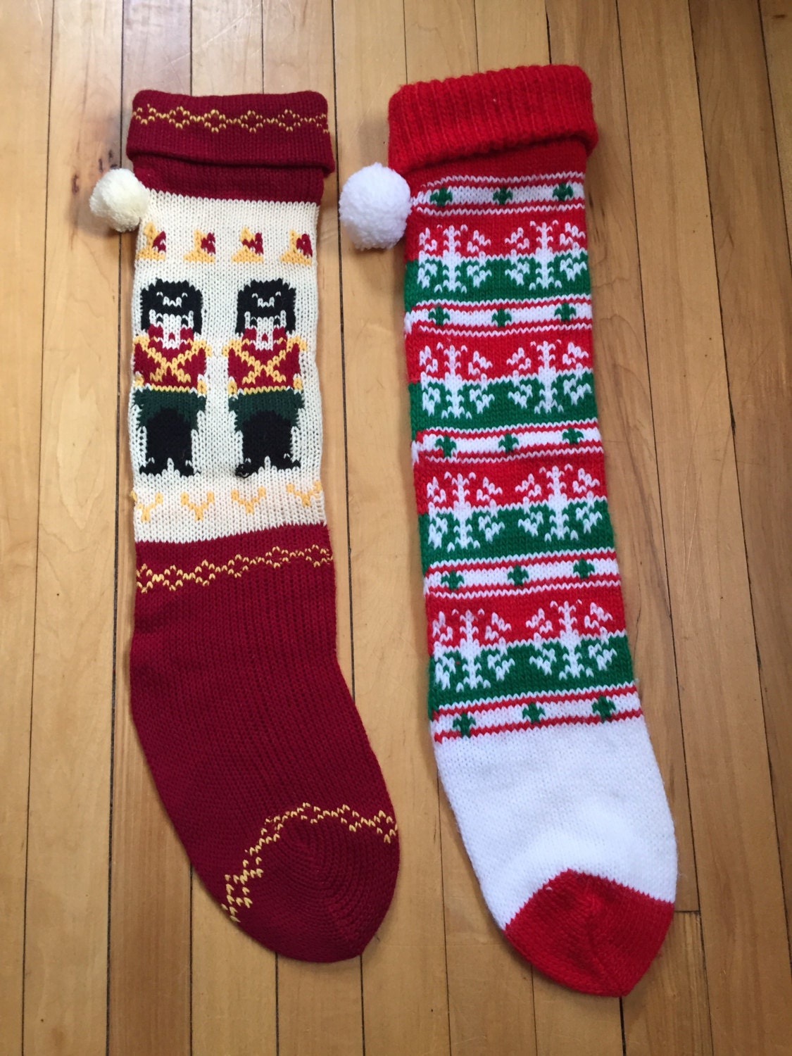 Vintage 1960s Knit Christmas Xmas Stockings by LoisandJack on Etsy