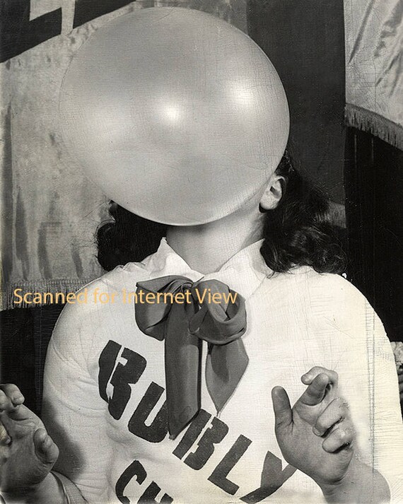 Bubble Gum Blowing Contest Photo Vintage Antique Girl Scout