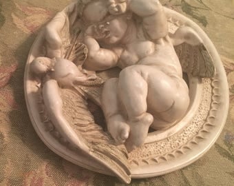 Rare Universal Statuary Corporation Cherub Sculpture, Crying Cherub, Marotta Sculpture, Cherub Wall Plaque, Home Decor, 1960 Sculpture