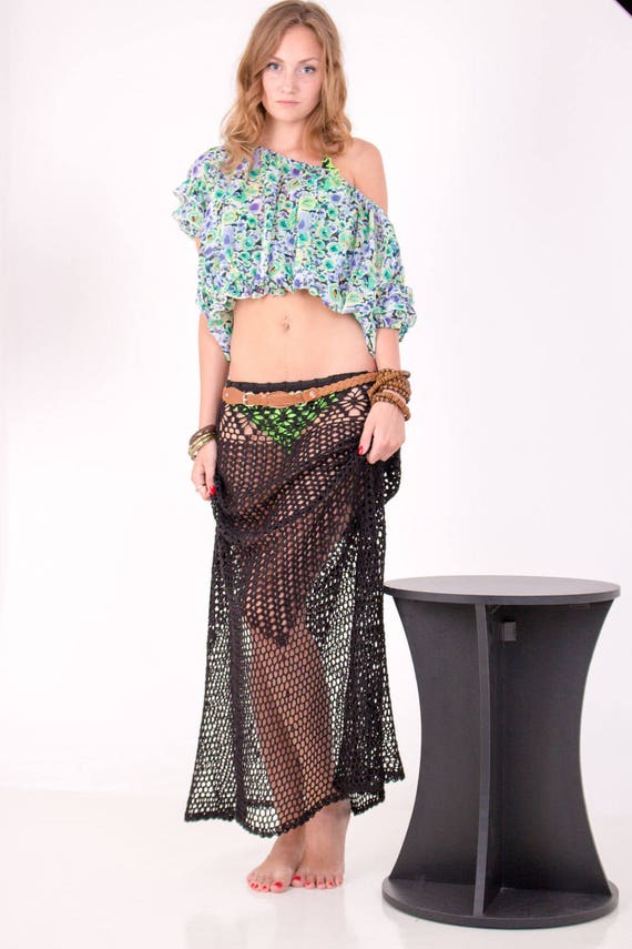 black crochet maxi skirt