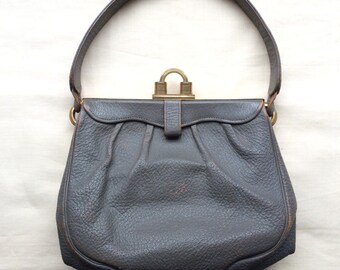 Vintage 1920s 30s Art Deco handbag, 1920s 30s leather bag, grey leather bag