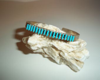 Zuni Sterling Silver Turquoise Bracelet Petit Point Cuff Bracelet By Ray Lastyano Gorgeous Southwestern Silver Jewelry Excellent Gifting