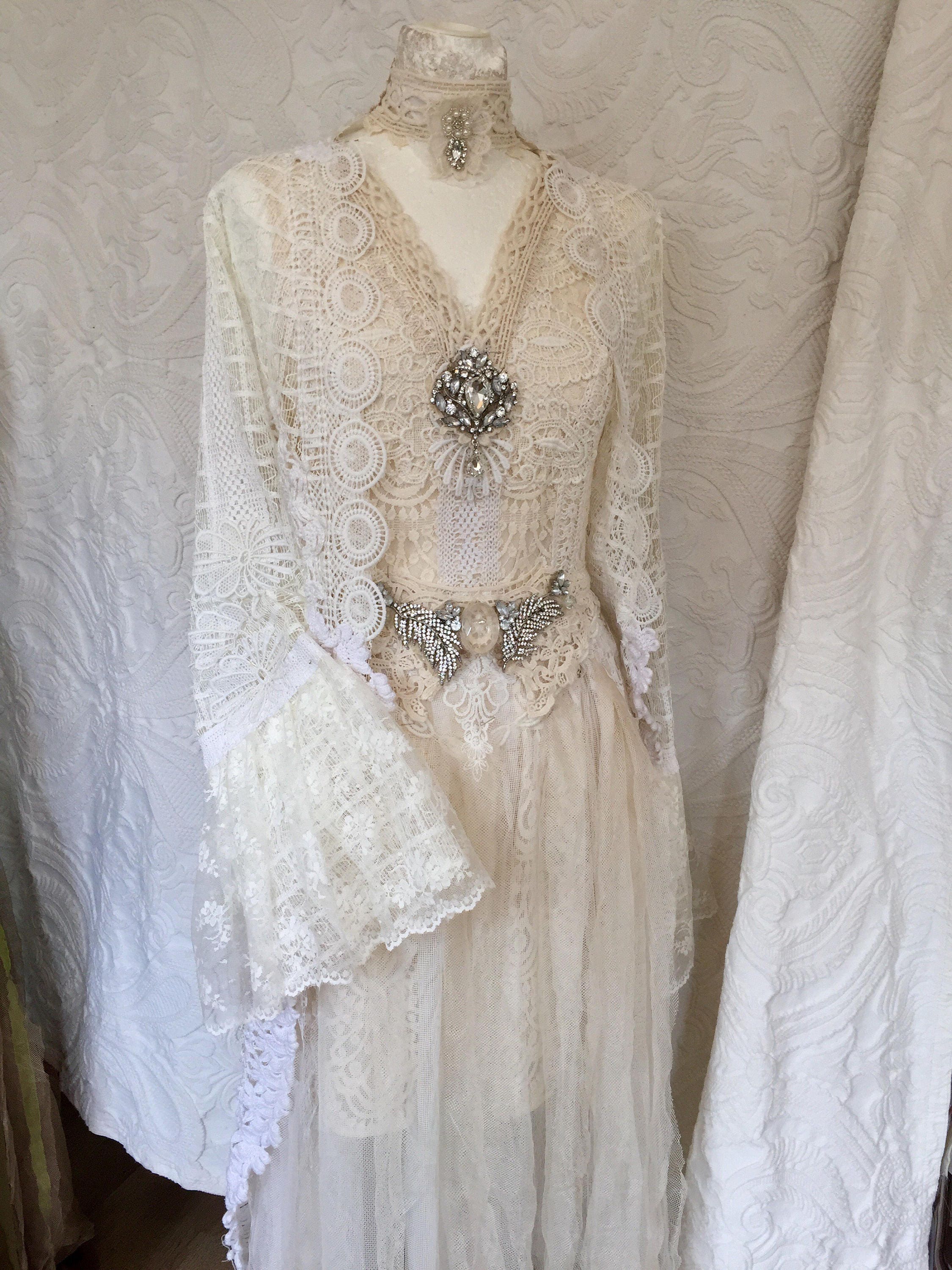 Boho wedding dress cream laces Alternative wedding dress boho
