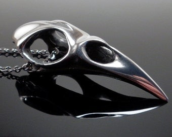 Bird Skull Necklace, Crow Raven Pendant, Goth Jewelry Steampunk Charm