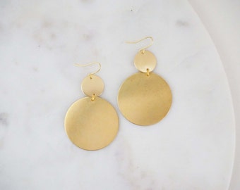 Brushed Gold Geometric Double Circle Earrings