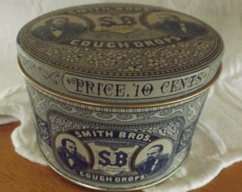 Vintage Smith Bros Cough Drops Collectible Tin, lozenges tin, Collectible Tin, Smith bros, storage tin