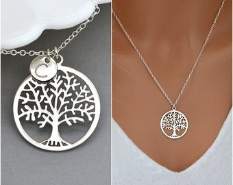 Family Tree Necklace, Tree Of Life, Personalized Tree Necklace, Silver Tree Necklace, Mother Necklace, Initial Tree, Grandma Necklace