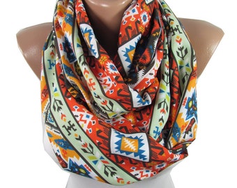 Tribal Scarf Infinity Scarf Aztec Scarf Winter Scarf Southwestern Women Fashion Accessories Holiday Gift Christmas Gifts For Her For Women