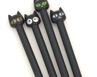 4 pcs Black Cat Gel Pen Set Korean Stationery Kawaii Black Ink Pens