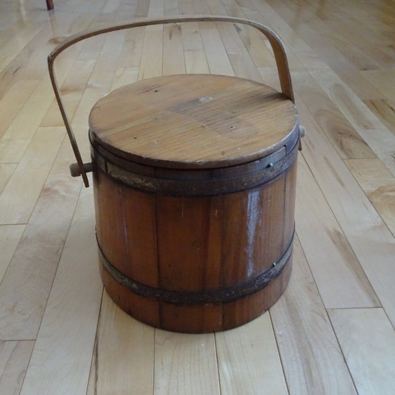 Wooden Farm Bucket Primitive Rustic Decorative Box Fire