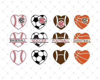 Sport SVG Cut Files, Sport Monogram Frame SVG, Baseball Heart svg, Football Heart svg Cut Files for Cricut and Silhouette, svg files