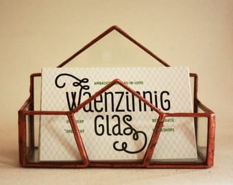 Stained glass business card holder, dodecahedron card box, card display, desk accessory