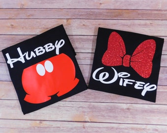 Disney Couples shirt, Disney custom shirt, Wifey shirt, Hubby shirt,Couples matching shirt, Disney honeymoon, Bridal shower, Wifey Hubby