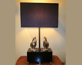 Art Deco Figural Gazelle Table Lamp Black and Chrome Antelope Animal Light 1920's