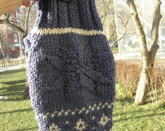 Warm Dog sweater, Winter night, Grey BlueWarm Small, Hand Knit Pullover, Italian GreyHound