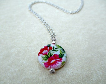 Silver Floral Necklace, Flower Necklace, Shell Necklace, Pendant Necklace, Pink Necklace, Spring Necklace, Floral Necklace, Mothers Day Gift