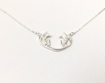 Deer Antler Necklace, Sterling Silver Deer Antlers Necklace, Antler Necklace, Christmas Gift, Country Gift, Animal Necklace, Stag Necklace