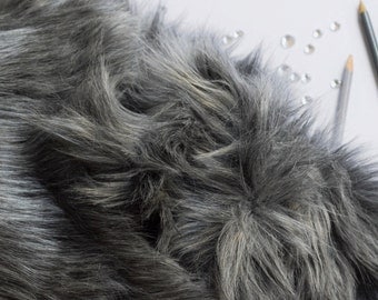 Gray Wolf Fur FREE SHIPPING Craft Squares- Fake Wolf Fur, Gray Fur Fabric, Gray Fursuit Fur, Faux Wolf Fur