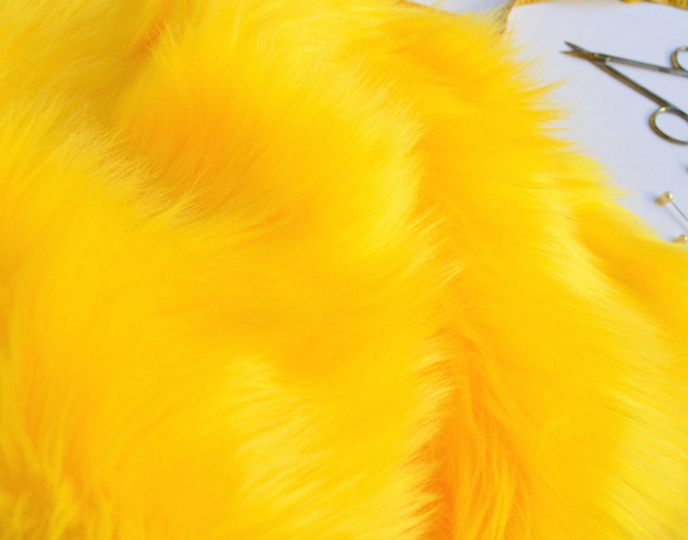 Yellow faux fur slides hotsell