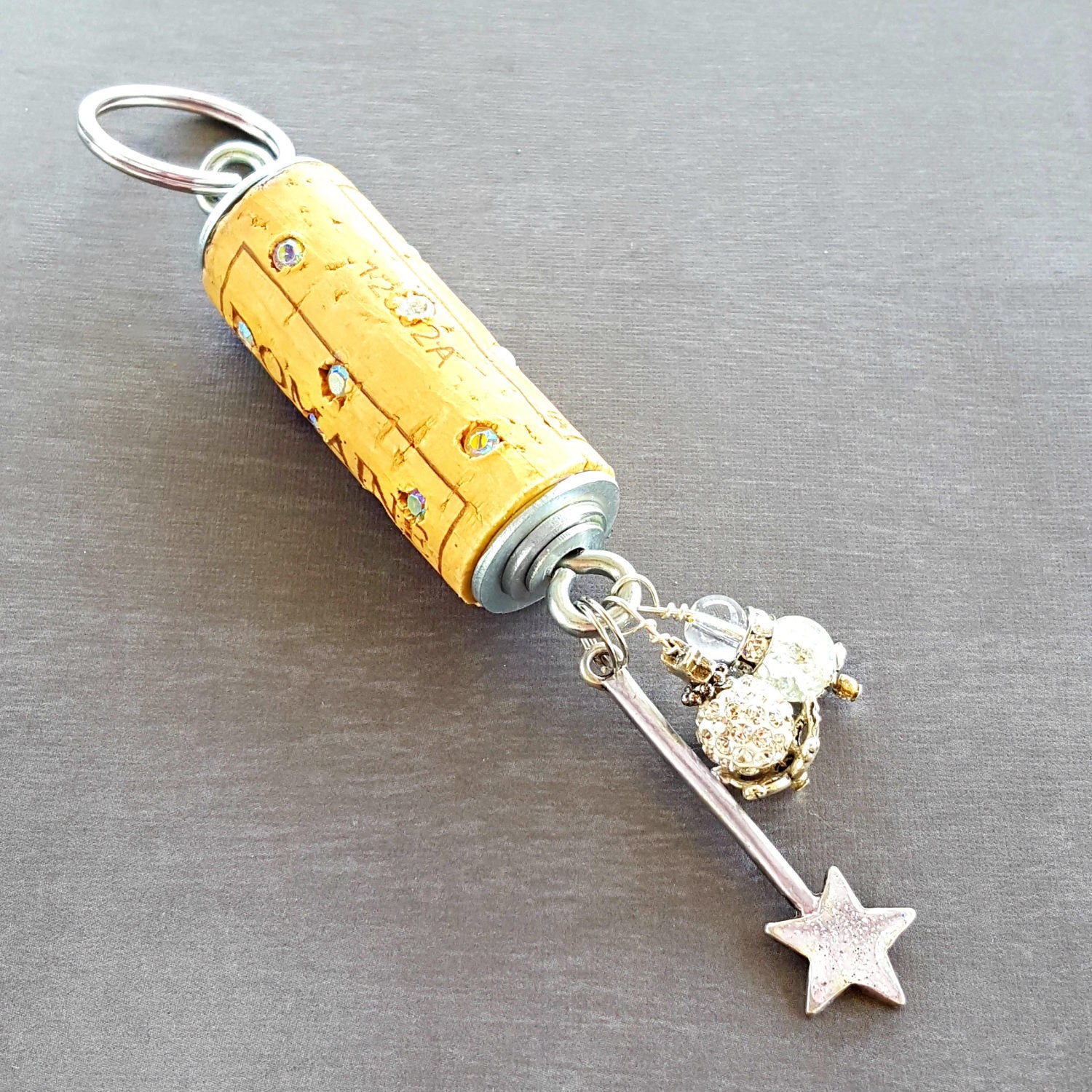 Fairytale Keychain Wine Cork Keychain Wand Keychain Beaded