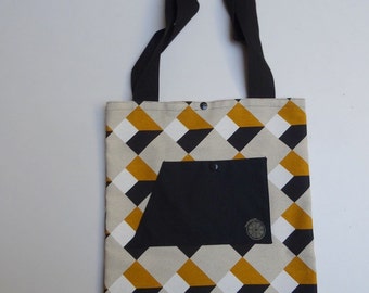 Tote bag in mustard yellow geometric patterned fabric