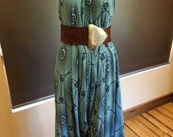Blue Geometric Print Drapey Jumpsuit-Culotte Dress-Free Size-Australia-Cotton Playsuit-Drapey dress-Turquoise Navy Print Dress