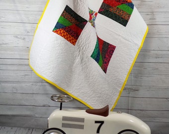 Baby Quilt, Baby Patchwork Quilt, Patchwork Crib Quilt, Summer Baby Quilt, Bright Colours, Free Motion Stitching, Hippie Tapestry Cot Quilt