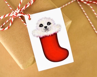 Stocking Filler Christmas Gift Tags Christmas-Seal Pup-Cute Christmas Tags-Xmas Gift Tag Set-Holiday Gift Tag Pack-Animal Christmas Trends