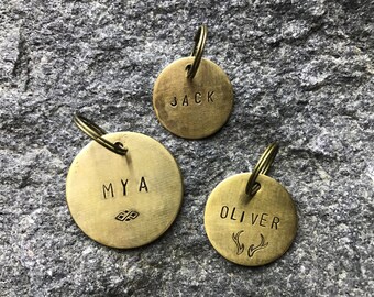 Brass Personalized Pet ID Tag / Custom Made, Pet Gift, Pet Accessories / Dog / Cat Tag / Name Tag / Phone/ Birthday / Metal /dog collar