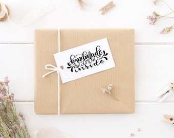 Handmade Rubber Stamp, custom website stamp, happy mail, business stamp, packaging, calligraphy, made with love, handmade