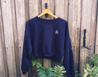 Fleece Blue Cropped Campfire Sweater One Size Fits Most