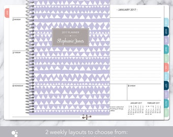 weekly planner 2017 & 2018 calendar | add monthly tabs custom student planner | personalized planner agenda | lavender purple tribal pattern
