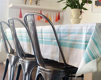 Vintage European Linen Tablecloth / Striped Metis Linen / Mangle Cloth / Rustic Modern