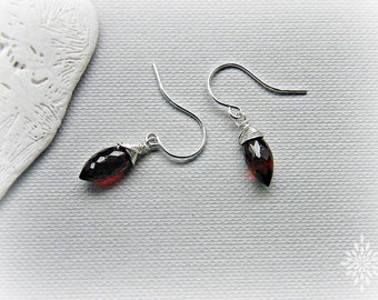 January birthstone, red garnet earrings, petite garnet earrings, garnet silver earrings, garnet drop earrings, garnet dangle earrings