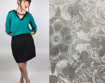 Vintage Leather Skirt/ 90's High Waist Skirt /Floral Etched Genuine Leather By Newport News