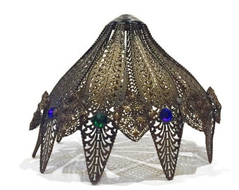 Vintage Lampshade Pierced Metal Lampshade Deco Filigree Jeweled Victorian Lampshade Gypsy Moroccan Style Lantern Lampshade Bohemian Decor