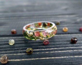 Watermelon tourmaline ring gemstone ring resin ring tourmaline engagement ring anniversary gifts for women promise ring for her unique rings