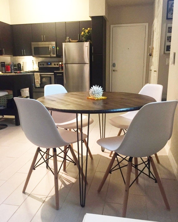 40 Round Chic Kitchen Table With Handcrafted 40 Round Chic Kitchen Table With Handcrafted Wood Top And Steel Hairpin Legs
