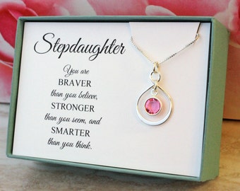 Gift for Stepdaughter necklace 925 Sterling Silver infinity birthstone necklace Birthday Gift Christmas gifts You are braver than you think
