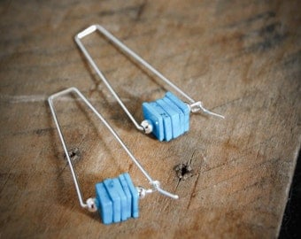 Natural Turquoise Earrings, Silver and Turquoise Earrings, Turquoise Stone Earrings, Modern Turquoise Earrings, Blue Stone Earrings, USA