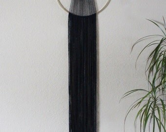 Black Wall Hanging, Modernist Home Decor, Minimalist Dream Catcher, Modern Room Decor, Macrame Wall Art, Bedroom Decor, 10" Wall Artwork