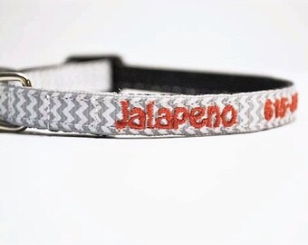 Personalized Cat Collar / Mini Dog Collar / Tiny Breeds / gray chevron / Made to Order / 3/8" WIde